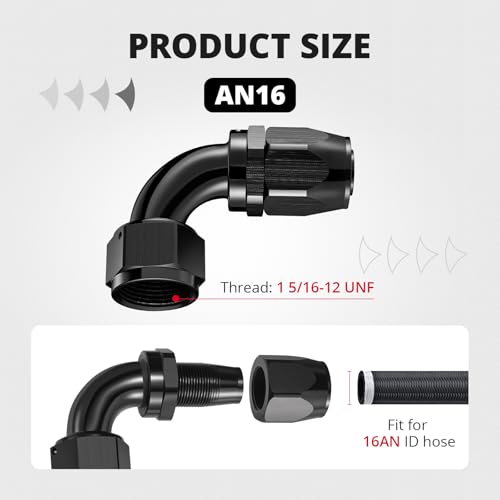 Image of EVIL ENERGY 16AN Hose End Fitting 90 Degree Swivel for CPE Braided Hose Black 2PCS