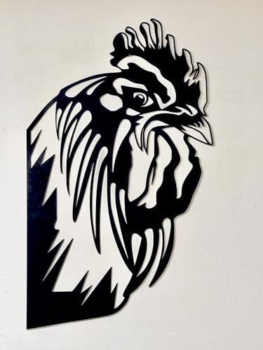Tableau déco murale bois moderne noir 60x36cm coq et poule