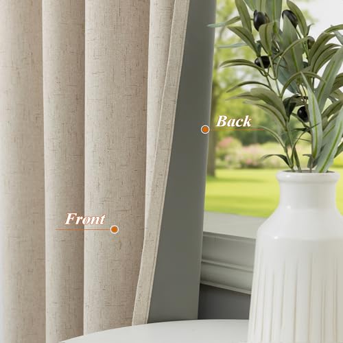Image of 100% Blackout Linen Textured Curtains for Bedroom Full Light Blocking Room Darkening Bronze Grommet Window Drapes Thermal Insulated Energy Efficient Home Decor 52x84 Linen (2 Panels)
