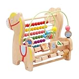 szaluyk Holz-Motorikschleife für Kleinkinder - Perlenlabyrinth mit Draht-Laufbahn | Lernspielzeug ab 12 Monaten, Feinmotorik Trainer, Aktivitäts-Holzspielzeug, 21cm Standmodell