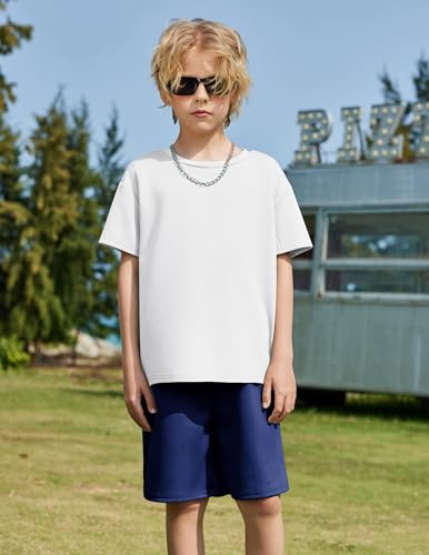 Image of Arshiner Boys Drop Shoulder T-Shirt & Drawstring Waist Shorts Summer Casual Outfits (5-12 Years)