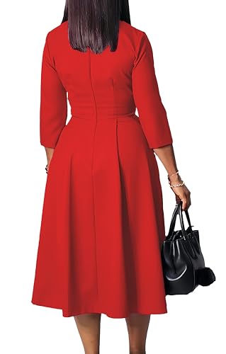 Image of Wear to Work Midi Dress for Women Business Casual A-line Dress Elegance Church Outfits