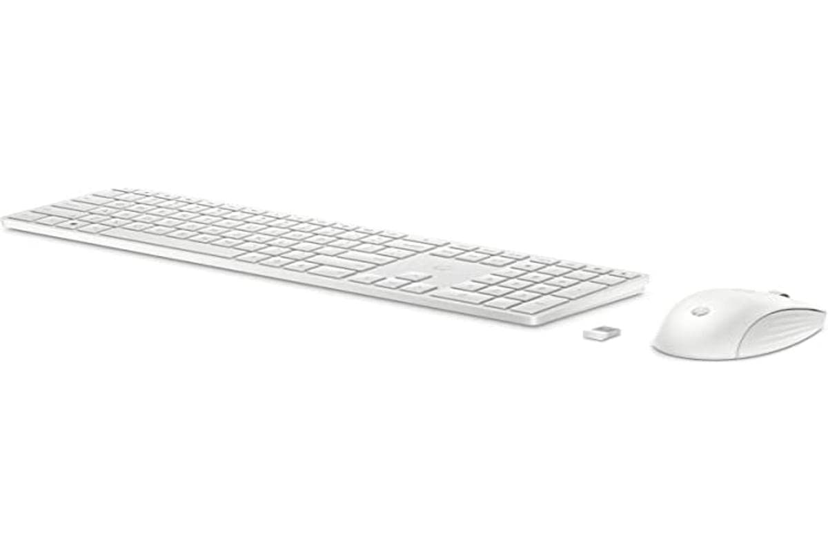 HP 650 Clavier et Souris sans Fil, jusqu'à 20 Mois autonomie, 20 Touches programmables, Pieds réglables avec 6 degrés Inclinaison, pavé numérique, Souris jusqu'à 4000 dpi Personnalisables, Blanc