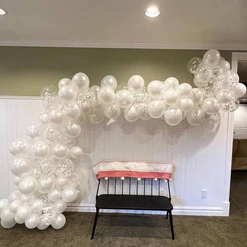 Image of White Balloons, 12 Inch Pearl Pure White Ivory Latex Balloon with Silver Confetti Balloons for Boho Birthday Baby Shower Wedding Bachelorette Retirement Valentine's Day Party Decorations