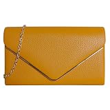 UShopUK Bolso de mano liso de piel sintética para novia, graduación, boda, noche, fiesta, bolso de hombro (amarillo mostaza)