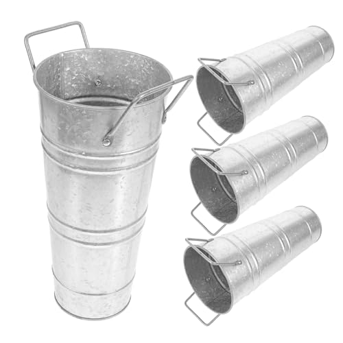 Toyvian Lot de 4 Pots de Fleurs Multifonctionnels en Métal Galvanisé, 23 Cm, Style Rétro Poignée, Décoration Intérieure et Extérieure, Contenant pour Composition de Fleur Bureau et Jardin