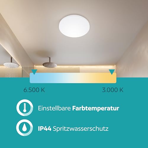 EGLO LED Deckenlampe Frania-IP, Deckenleuchte Badezimmer, Lampe Decke aus weißem Metall und Kunststoff, Badlampe warmweiß, neutralweiß, kaltweiß, IP44, Ø 31 cm