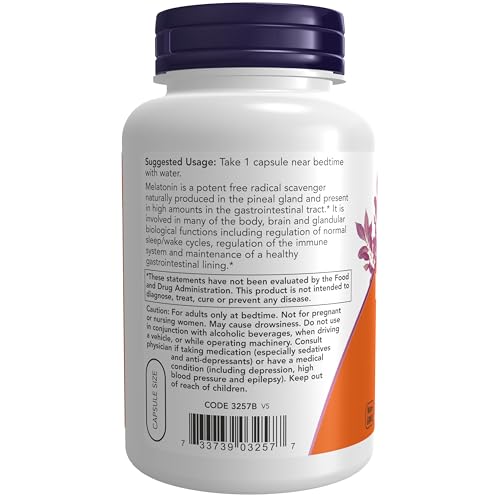 Image of NOW Foods Supplements, Melatonin 3 mg, Free Radical Scavenger*, Healthy Sleep Cycle*, 180 Veg Capsules