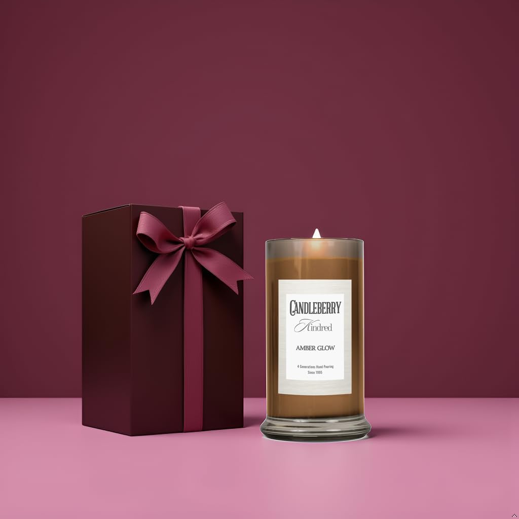 Candleberry Candles Kindred Collection | Luxury Glass Jar | USA Hand Poured Soy Blend Candle | Highly Scented & Long Lasting | Up to 90 Hour Burn Time (Amber Glow)