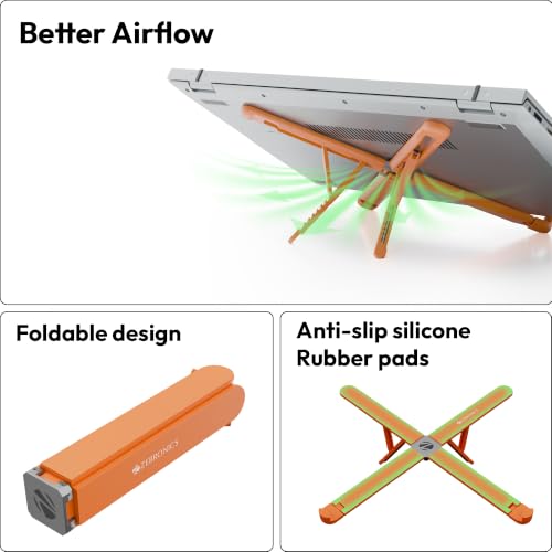 Image of Zebronics NS2500 Foldable Laptop Stand, 8 Adjustable Levels, Supports Up to 17-Inch Laptops, 5kg Load Capacity, Anti-Slip Silicone Pads, Portable & Easy to Carry, Ergonomic Design (Orange)