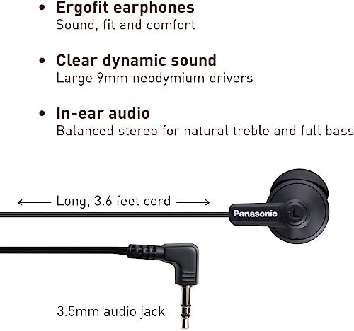 Image of Panasonic Ergofit in-Ear Earbud Headphones Matte Black (RP-HJE120-KA)