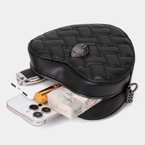 Image of Rejolly Quilted Heart Shaped Purse for Women Crossbody Bag PU Leather Shoulder Bag Cute Diamond Clutch Purse with Chain Strap Black