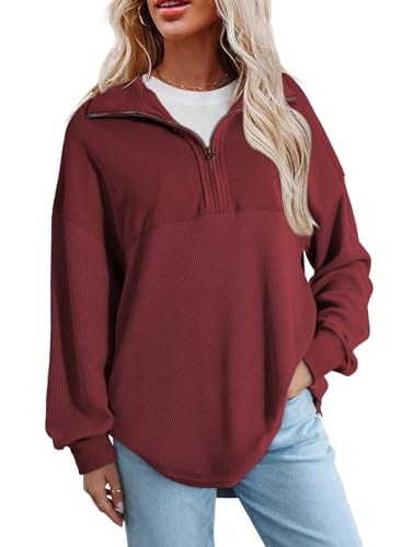 Image of SHEWIN Women Fall Sweatshirt Casual Half Zip Pullover Fall Top 2026 Clothes