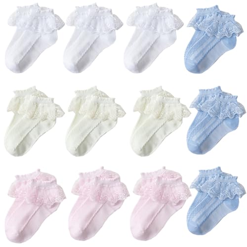 Chaussettes dentelle princesse en coton respirant lot de 5 ou 12 paires pour fille