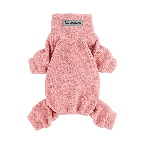 Fitwarm Hund Rollkragen Fuzzy Pyjama mit reflektierendem Etikett, leichter Samt 4 Beine Haustier Overall, Hund Winter Kleidung für kleine Hunde, Katzenbekleidung, Rosa, Klein Cover