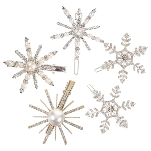 minkissy 5-pack Snowflake Hair Clips Rhinestone Hair Barrettes for Women Decorations for Winter Parties Weddings Bridesmaids Birthdays Daily Styling