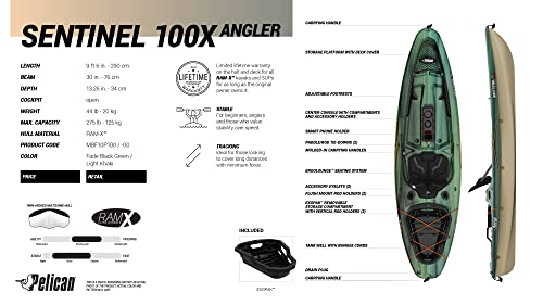 Pelican Sentinel 100X Angler Fishing Kayaksit-On-Top Kayaklightweight One Person Kayak9.6 Ft #TOP4