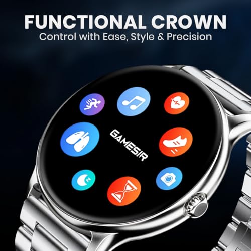 Image of GameSir Glavito Round Dial Smartwatch with 1.49 inch AMOLED Display, 100+ Sports Modes, IP67, Bluetooth Calling, Functional Crown Control, Health Tracking, 100+ Watch Faces for Men & Women (Metal Silver)
