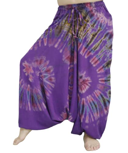 Tie Dye Pants Unisex Baggy Aladdin Hippy Harem Jump Leg and Adjustable Waist from 20-40 Inches (Purple)2