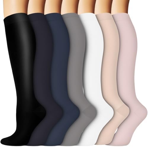 ACTINPUT Kompressionsstrümpfe Damen und Herren,7 Paar Kniestrümpfe Stützstrümpfe kompressionssocken Compression Socks Laufstrümpfe für Flug,Sport,Reisen, Radsport, krankenschwester