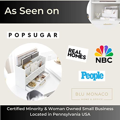 White Wooden Desk Organizer With Drawer And Gold Handle - Desk Organizers And Accessories For Office Organization And Storage - Home, Office And Classroom Desk Supplies And Organizers By Blu Monaco #TOP2