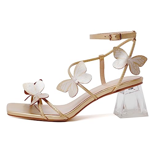 Image of Zamikoo Women's Heeled Sandals Square Open Toe Ankle Strap Block Heels Strappy Clear Heels Chunky Low Heels