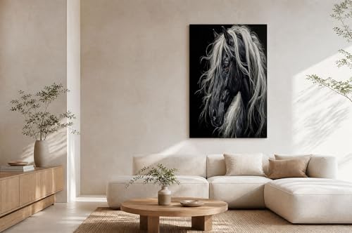 Tableau Décoration Murale Noir Toile Déco Cheval Blanc Affiche Animaux Salon 60x90