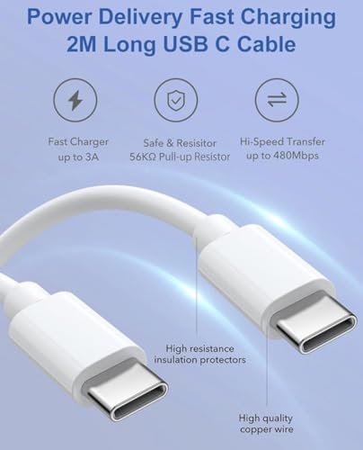 Image of Braided USB -C to USB -C Cable (1M) For iPhone Series (16, 16 Pro Max), USB Cable, Samsung Galaxy S25, S24, Google Pixel 9 & 8, iPad Pro & More | 3 Months Warranty | White
