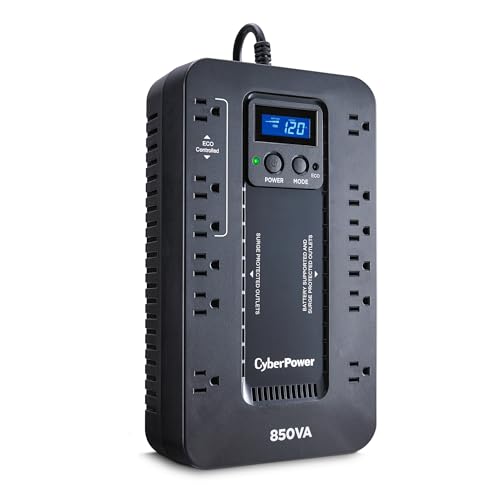 CyberPower EC850LCD Ecologic UPS Battery Backup and Surge Protector, 850VA/510W, 12 Outlets, ECO...