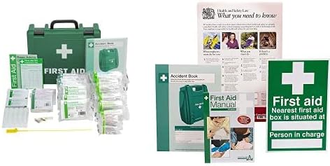 Safety First Aid Workplace First Aid Kit (Large 21-50 Persons) Economy HSE-Compliant with Inspection Tags, Accident Book, Wall Bracket, Extra Plasters