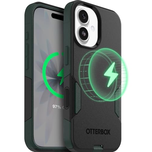 Image of OtterBox iPhone 17 (Only) - Commuter Series Case - Built-in MagSafe - Thin, Dual-Layer, Pocket-Friendly, Port Cover - Forest Night (Black /Green)