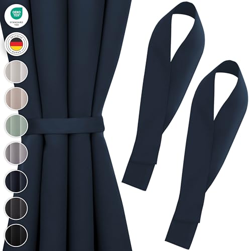 Blumtal Raffhalter für Vorhänge 2X - Vorhang Raffhalter 72x5 cm - waschbare Gardinenhalter Blickdicht - Gardinen Raffhalter für Verdunkelungsvorhänge & Gardinenschals Dunkelblau