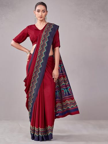 Image of Satrani Women's Crepe Printed Saree with Unstitched Blouse Piece