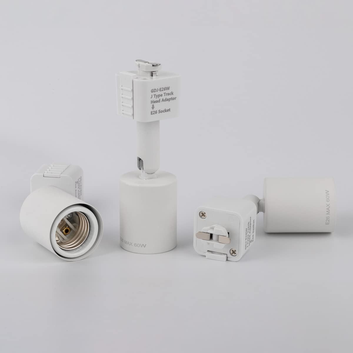 mirrea J Type Track Lighting Head to E26 Medium Screw Base Adapter Light Direction Adjustable Pack of 3 (White)