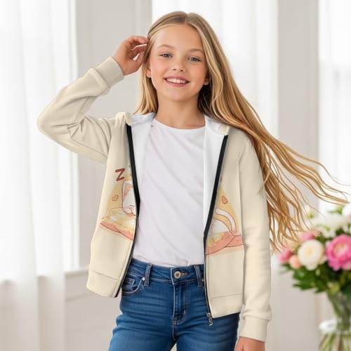AFPANQZ Girl Zip up Hoodie Sweatshirt Soft Hooded Jacket Casual Essentials Hoodie with Pocket for Girls 6-16 Years3