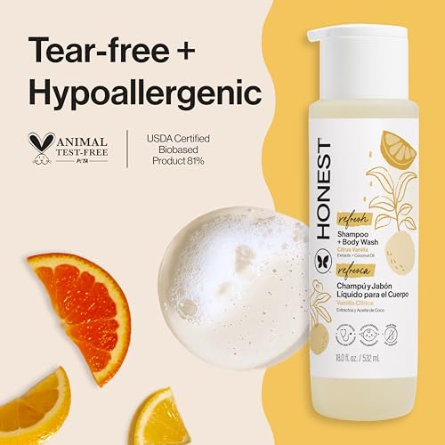Image of The Honest Company 2-in-1 Cleansing Shampoo Body Wash Gentle for Baby Naturally Derived, Tear-free, Hypoallergenic, Citrus Vanilla Refresh, 18 fl oz