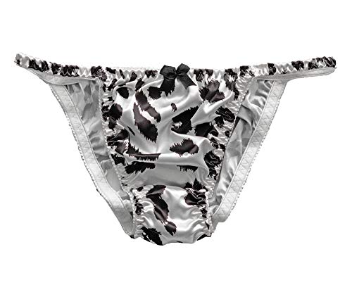 Satini Women's Leopard Print Tanga Bikini Briefs Satin Panties (White, L) #TOP3