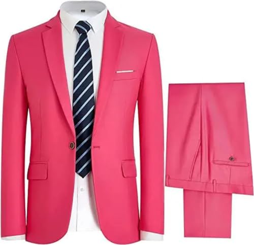 Burgundy Men Suit 2 Pieces Slim Notched Lapel Simple Button Formal for Wedding Groom Party Banquet Jacket with Pants