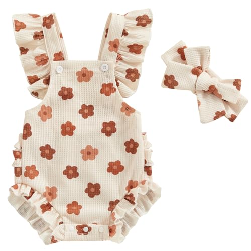 Image of Mubineo Baby Girl Summer Clothes Ruffle Overall Romper Outfits Cute Sleeveless Overalls Rompers Newborn Outfit