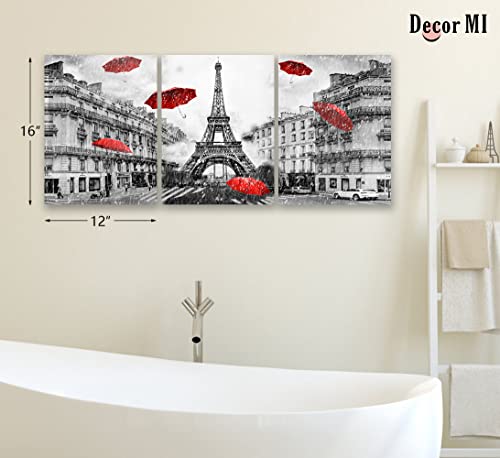 Decor Mi Canvas Wall Art Paris Eiffel Tower Canvas Prints Wall Artwork Black And White Red Umbrellas Poster Print Painting Paris Decor For Living Room Girls Bedroom Kitchen Bathroom 12X16Inch 3 Panels #TOP6