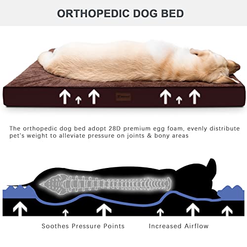 Mihikk Orthopedic Dog Bed For Crate Waterproof Dog Beds With Removable Washable Cover Anti-Slip Egg Foam Pet Sleeping Mattress For Large, Jumbo, Medium Dogs, Brown, 35 X 23 Inch #TOP1