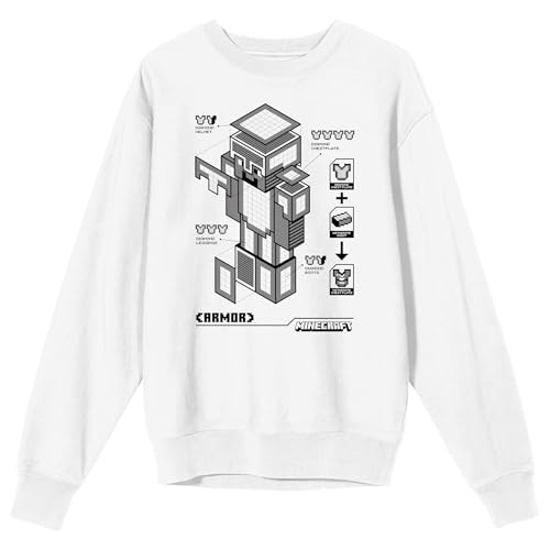 Minecraft Diamond Armor Monochrome Diagram Adult White Crew Neck Long Sleeve Sweatshirt
