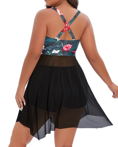 Image of Daci Plus Size Two Piece Swim Dress with Shorts for Women Mesh Swimsuits Flowy Bathing Suits