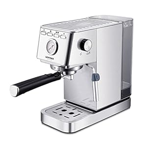 GRIFEMA GC3003 Coffee Maker, Cappuccino Automatic Espresso, Filter Holder Arm with Double Exhaust and Two Filters, 20 Bar Pressure, Removable 1.4L Tank, 1350 W, BPA Free, Plata