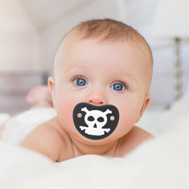 FRCOLOR 3-Pack Halloween Baby Pacifiers, Soft Silicone Pumpkin & Skull Soothers for Newborns, Funny Teething Relief Toy & Baby Shower Favors for Boys & Girls
