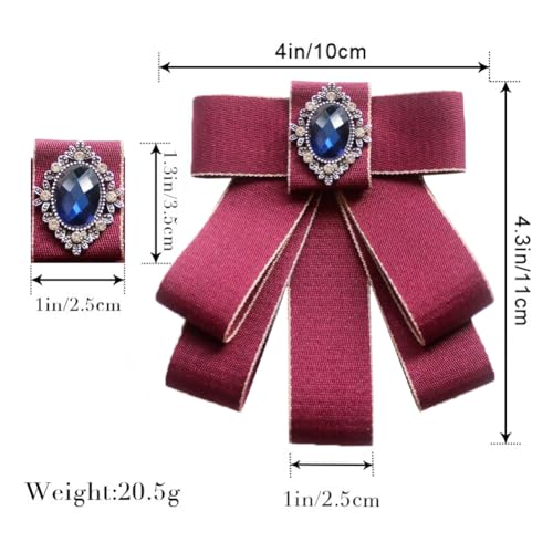 Image of Rhinestone Retro British Style Pre-tied Adjustable Fabric Ribbon Bow Tie for Women Men Uniform Necktie Bownot