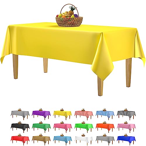 14 Pack Premium Yellow Plastic Tablecloth - 54 X 108 In. Disposable Rectangle Plastic Table Cloth - Decorative Rectangle Table Cover Smooth Tablecloth - Disposable Table Cloths For Parties, Weddings #TOP5