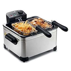 SENYA SYCK-DF009 Elektrische friteuse, afneembaar, roestvrij staal, 5 l, grote capaciteit, 3 afneembare manden, 2000 W, Family Fryer, SYCK-DF009