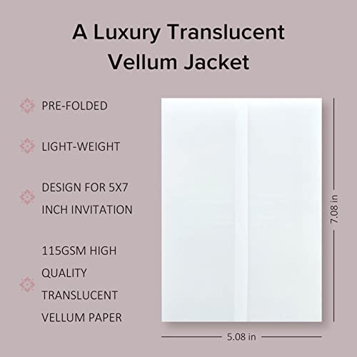 Puremigo 100 Pack Pre-Folded Vellum Jackets For 5X7 Invitations - Vellum Paper 5X7 Jackets - 115Gsm Vellum Wedding Invitations Wraps - Transparent Wedding Invitations Jacket #TOP1