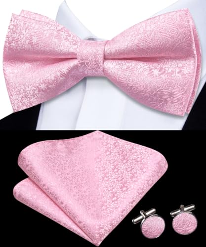 Image of Dubulle Mens Paisley Striped Bowtie Set Pre-tied Bowtie for Men and Pocket Square Set Wedding Business